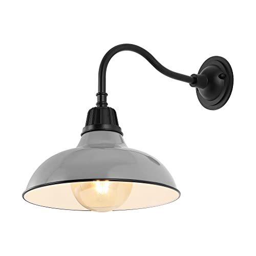 Image of JONATHAN Y 12.25 inch Gray /Black Farmhouse Industrial Outdoor Sconce, LED Gooseneck Wall Light for Porch, Metal Bowl Shade, Dimmable Vintage Exterior Fixture, LED Bulb Included (JYL7613D)