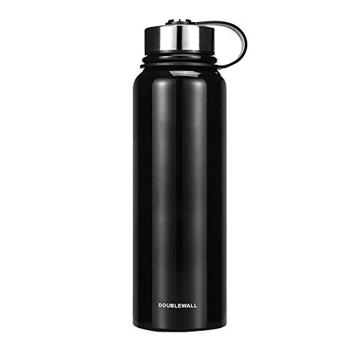 MIGHTYDUTY 1100/1500ML Termo botella de agua aislada al vacío de acero inoxidable portátil 6 - 24 horas, caliente y refrigerante vaso de agua para correr yoga fitness color Negro tamaño 1500ML Cover