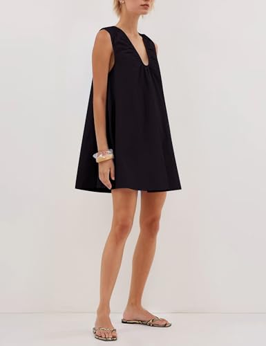 Women's Sleeveless Babydoll Tank Mini Dress Scoop Neck Ruched Bubble Dress with Pockets Short Summer Party Dresses3