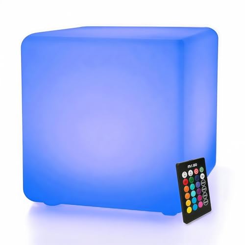 Mr.Go 16 Rechargeabe LED Mood Light Cube Lamp, Color Changing Night Light Glowing Cube Stool with Remote, 16 Colors, 8 Dimmable Brightness, Waterproof Decorative Lighting for Garden Pool Patio Party
