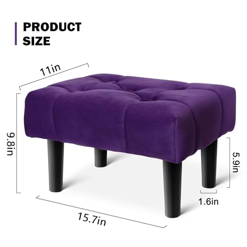 Image of HOUCHICS Small Footstool Ottoman, Velvet Wooden Foot Stool Ottoman with Wood Legs, Sofa Footrest Extra Seating for Living Room Entryway Office(Purple 2PACK)