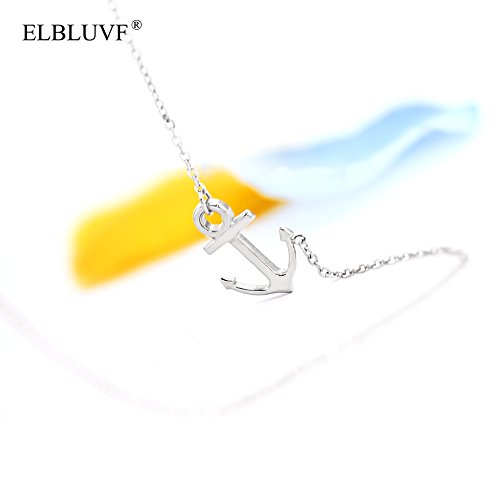 Elbluvf 18K Silver Gold Rose Gold Plated Stainless Steel Women Sideways Anchor Pendant Necklace 18Inches Choose Colors (Silver) #TOP5