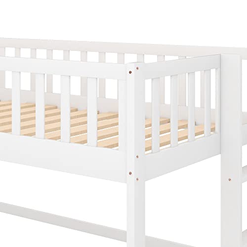 Twin Loft Bed With Slide Rails Frame Wood For Junior Kids Slat Support, No Box Spring Needed #TOP7