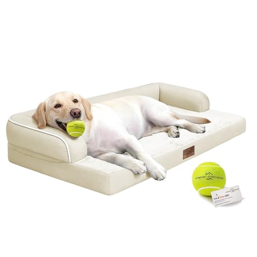 Image of Comfort Expression Washable Orthopedic Dog Bed for Extra Large Sized Dogs | Waterproof Memory Foam Pet Bed 45x35 Inch with Removable Cover with Non-Slip & Bolster, Beige