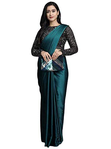 Buy Bhagirath Fab Women's Satin Silk Plain Saree With Art Silk Digital  Printed Unstiched Blouse (Dark Green) at Amazon.in