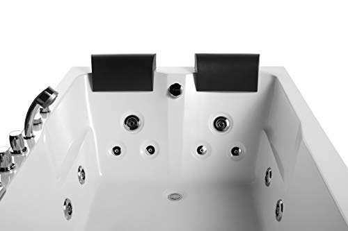 Empava 71" Acrylic Alcove Whirlpool Bathtub Hydromassage Rectangular Jetted Soaking Tub With Right Side Drain 3-Side Apron Waterfall Faucet , White #TOP4