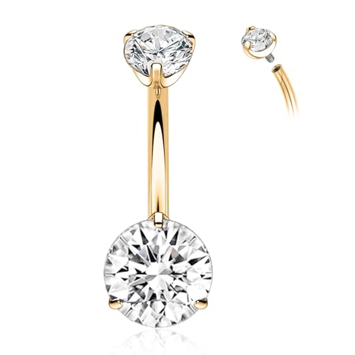 GAGABODY G23 Titanium 14G Belly Button Rings Navel Rings Belly Rings 3/8 inch 10mm Belly Piercing Prong Set Belly Button Navel Piercing Ring Double Sparkle CZ Navel Barbell
