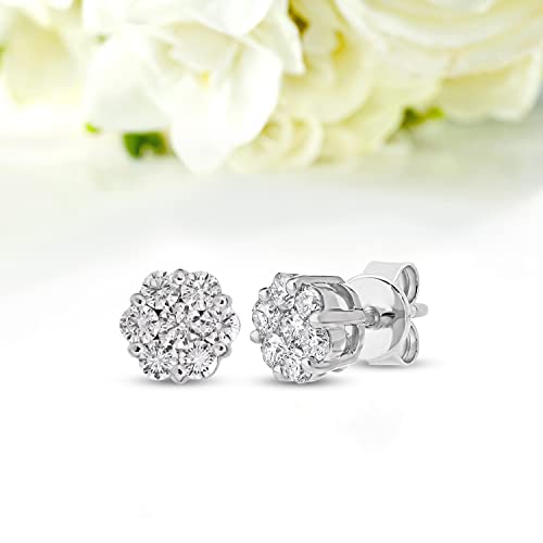 1/4 Carat | 14K White Gold | Igi Certified Lab Grown 7 Stone Floral Diamond Stud Earrings | Round Shape Diamond Prong Setting Friendly Diamonds Earrings | H-I Color, Si2-I1 Clarity #TOP1