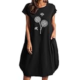 DCLINA Abendkleid for Female Schwimmen Classic Kaftan Mit Taschen Rundhalsausschnitt Kaftan Women's Soft Blasensaum Light Kurzärmelige Pusteblume Polyester Valentinstag