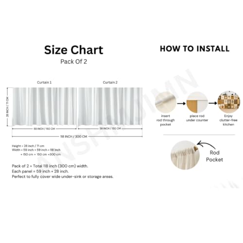 Image of Premium Under Sink Curtain for Modular Kitchen | Rod Pocket Cabinet Curtain | Wash Basin Storage Cover| Decorative Kitchen Counter Skirt | Dust Proof | 150 x 71 cm (Coffe 2)