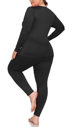 ForHailey Women's Plus Size Thermal Underwear for Long Sleeve Fleece Lined Base Layer Top and Bottom Sets XL-5XL, Black, 5X-Large - Image 2