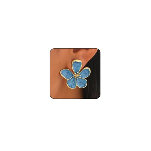 Pendientes de Flores para Mujer, Aretes de Flores, Pendientes de Pétalos Grandes, Accesorios Elegantes para Mujer Niñas, Joyería de Verano para Playa, Fiestas, Bodas   Azul