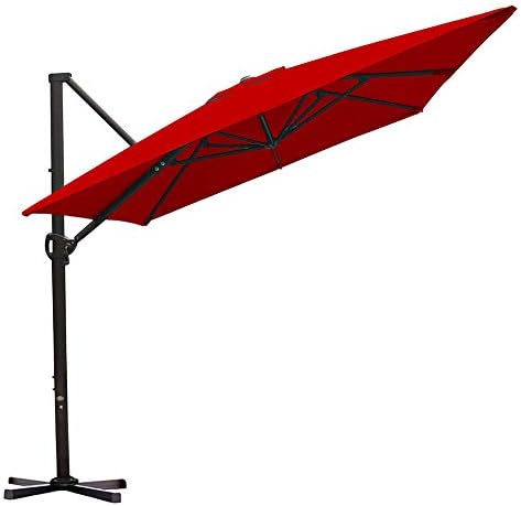 Abba Patio 8 x 10ft Offset Patio Umbrella Rectangular Cantilever Outdoor Hanging Umbrella with Crank & Easy Tilt & Cross Base for Garden, Deck, Backyard, Pool, Dark Red