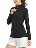 Boladeci Quarter Zip Women Sun Protection Golf Shirt Black Long Sleeve Quick Dry Collared 3/4 Zip Pullover Womens Mock Neck Petite