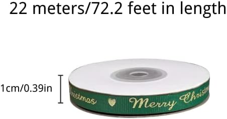 Merry Christmas Ribbon 72.2 Feet Roll Grosgrain Ribbon Xmas Snowflake Ribbon for Craft Gift Wrapping Present Packaging Holiday Party Decorations Favors Supplies, 10 mm Wide (Green)