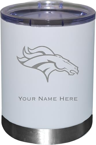 The Memory Company Officially Licensed Personalized 12oz Stainless Steel White Lowball Tumbler,DBR - Denver Broncos