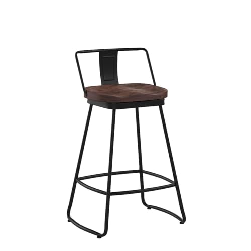 Butacos giratorios de barra de 26 pulgadas, juego de 2, sillas de barra de altura para mostrador con respaldo, estructura metálica y asiento de madera, estilo industrial y granja moderna, color negro mate miniatura 5