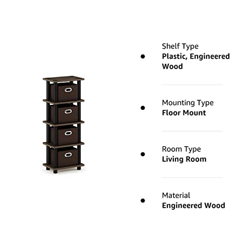 Furinno Turn-N-Tube 4-Bins System Rack, Columbia Walnut/Black/Dark Brown #TOP6