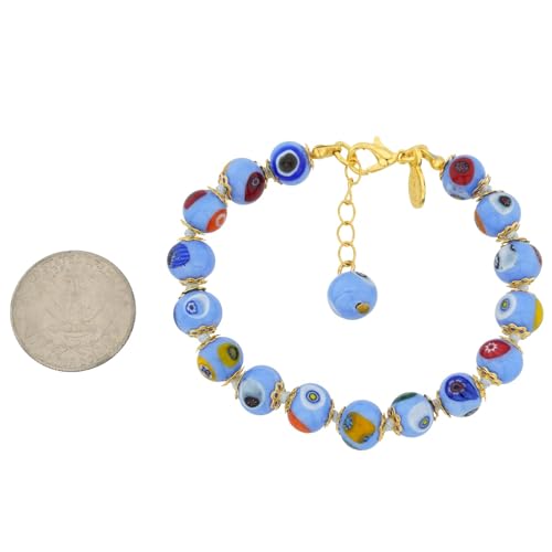 Glass Of Venice Murano Glass Bracelet Italian Millefiori - Periwinkle Blue Mosaic Beads Handmade Blown Glass - Murano Glass Bracelets for Women by Glass Of Venice - Image 6