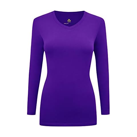 M&M Scrubs Women's Long Sleeve V-Neck Under Scrub Stretch T-Shirt (Purple, Medium) Cover