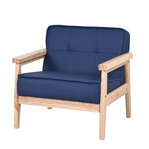 Yoonnie room Toddler Chair, Baby Chair,Kid Armchair with Solid Wood Armrest and PU Leather for Kid Rest (Blue)