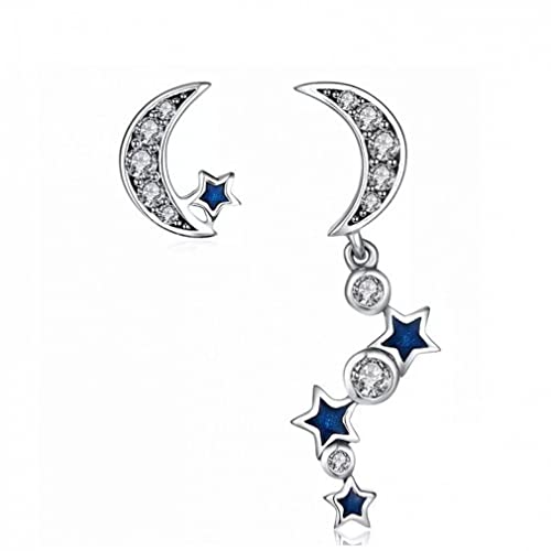 Boucles d'oreilles Argent Lune Étoiles clous cristal bleu bijoux fins femmes