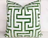 By Unbranded Thibaut Ming Trail Pillow Cover - Chinoiserie Green White Short Plush - Designer High End Greek Key Maze, 1818 Inch