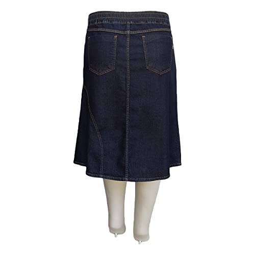 Saia Jeans Midi c/Elástico Cós Moda Evangélica Plus Size Tamanho:48;Cor:Azul Escuro