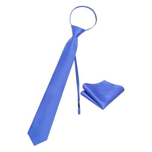 Image of YourTies Zipper Tie for Men Adjustable Pre-tied Satin Neckties and Pocket Square Set Solid Color Business Formal Wedding