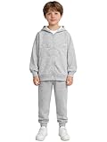 Lorilida Kids Boys Zip Up Hooded Jacket and Pants Set Fashion Streetwear Loose Fit Hoodies Trousers Sweatsuit Gray 11-12 Years
