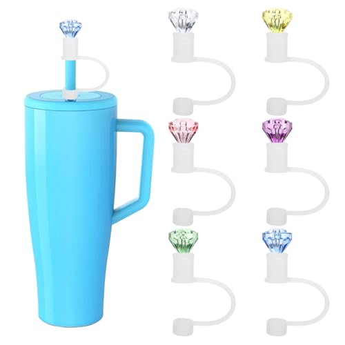 6Pcs Diamond Straw Covers Cap for Brumate Era 40oz, White Base Colorful Diamond Straw Topper for Stanley Cup, 12mm Reusable Silicone Covers, Brumate Accessories (6 Colors)
