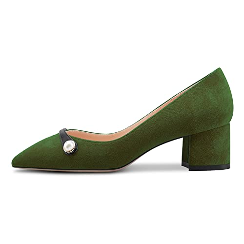 Castamere Women Chunky Block Mid Heel Pointed Toe Slip-on Pumps Wedding Dress 2.0 Inches Heels3