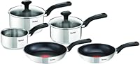 Tefal Comfort Max 5-Piece Stainless Steel Pots & Pan Set: Durable Cookware for Healthy Cooking, Induction Compatible, with Stay-Cool Ergonomic Handles. C972S544