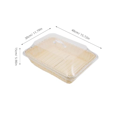 Panier rectangulaire PP tressé beige avec couvercle acrylique pour buffet chic - 3