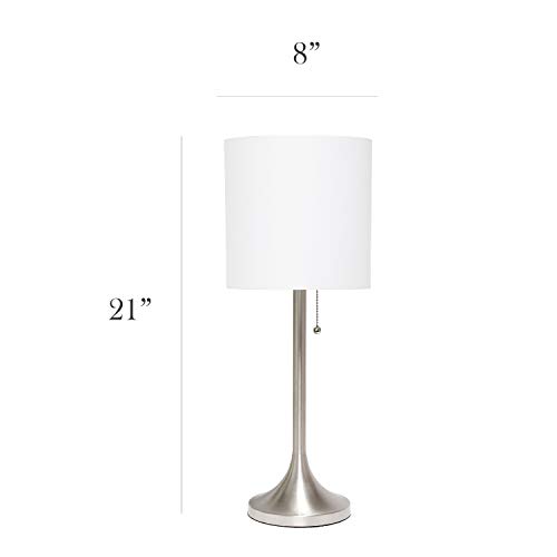 Simple Designs LT1076-BNW Tapered Fabric Drum Shade Table Lamp, Brushed Nickel and White - Image 4