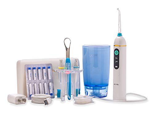 [New and Improved] Jetpik JP200-Elite+ Rechargeable Portable Power Water Flosser with Patented pulsating Floss Technology and Cordless Dental Water Jet Cleaning and Sonic toothbrush in a modern design