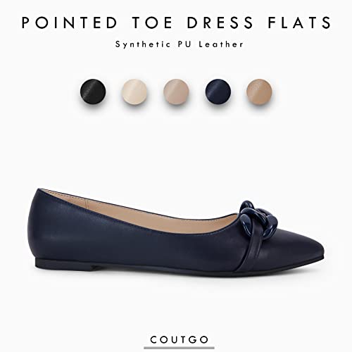Coutgo Women's Pointed Toe Chain Ballet Flats Slip On Flats Shoes For Women Dressy Comfortable Loafers Navy #TOP2