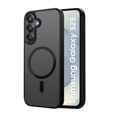Image of CEDO Magnetic Cover for Samsung Galaxy S25 | Compatible with MagSafe Wireless Charging | Matte Black Case Designed with Magnetic Lock Shockproof Edge Protection Backcover (Translucent Black)