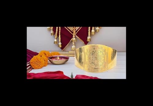 Image of Unisex-Adult Shree Yantra Kada Golden Antique Designer Brass Shri Yantra Bangle Cuff Kada Bracelet