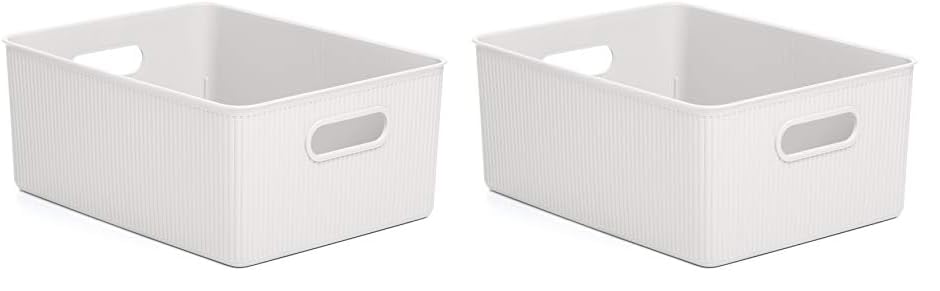 Tatay Caja Organizadora Rectangular Baobab, 15L de Capacidad, de Polipropileno, Libre de BPA, Color Blanco Pergamón, Medidas 29.4 x 38.5 x 16 cm (Paquete de 2)
