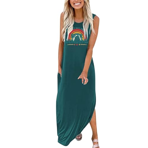 Robe d'été bohème longue et légère pour plage motif arc-en-ciel sans manches