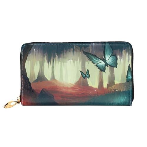 Portefeuille pour femme imprimé papillons long en cuir avec fermeture éclair
