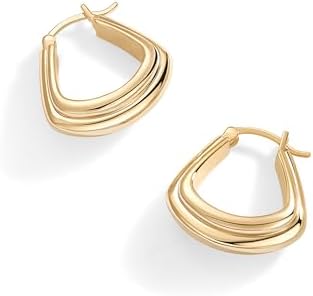 PAVOI 14K Gold Plated Sterling Silver Posts Triangle Chunky Hoop Earrings for Women | Endless Statement Hoops