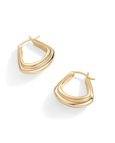 PAVOI 14K Gold Plated Sterling Silver Posts Triangle Chunky Hoop Earrings for Women | Endless Statement Hoops