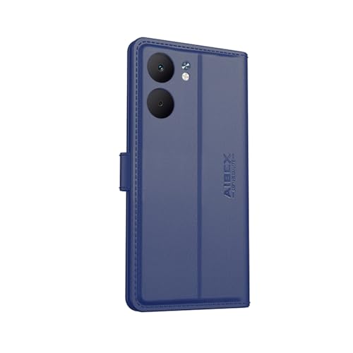 Image of AIBEX Compatible for Oppo A5X 5G Flip Cover Leather Finish with Magnatic Closure | Inside TPU with Card Pockets | Wallet Stand | Complete Protection Flip Case -Blue