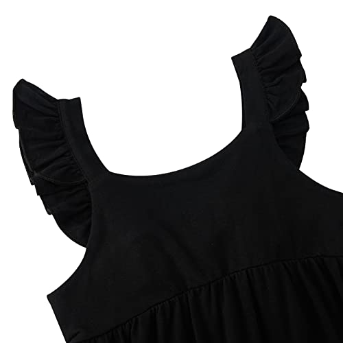 Kimoda Toddler Girl Sundress 3T 4T Black Sleeveless Dresses Casual Ruffle Sleeve Swing Holiday Dress Ruffle Sleeve Frocks For Playwear #TOP4