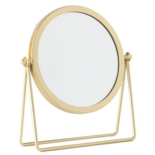 Schones Geschaft Goldener Tischspiegel Einseitiger Schminkspiegel 360° Drehbar Metall Einseitiger Schminktisch Spiegel Rund Schwenkbar Desktop Stand Spiegel (Golden - Rund) Cover