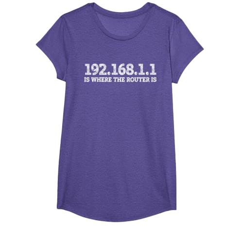Router IP Address 192.168.1.1 Nerd Geek Networking T-Shirt, Girls, Purple Heather, Small