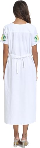 Image of YZXDORWJ Women Mexican Embroidered Dress V Neck Sexy Maxi Short Sleeve Casual Beach Split Dress