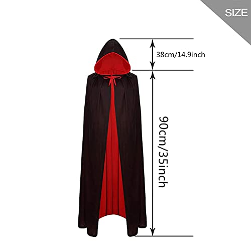 OUQIWEN Vampire Cape Kids,Child Halloween Black Red Hooded Cloak Vampire Cape,Reversible Hooded Kids Vampires Costume(90cm) - Image 2